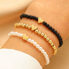 Fashion Simple Allmatch Beaded Elastic Alloy Bracelet With Heart Shape Pattern And Electroplating Treatment For Men And Women