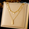 Fashion Simple Allmatch Leaf Water Drop Pendant Stainless Steel Gold Plated Chain Necklace