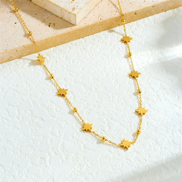 Fashion Simple Allmatch Stainless Steel O Word Chain Necklace With Star Pendant And Electroplating Design