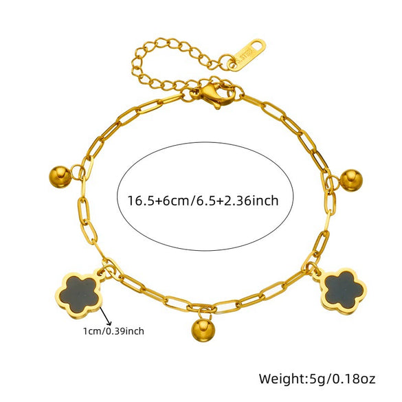 Fashion Simple Black And White Shell Flower Pendant Stainless Steel Gold Plated Bracelet