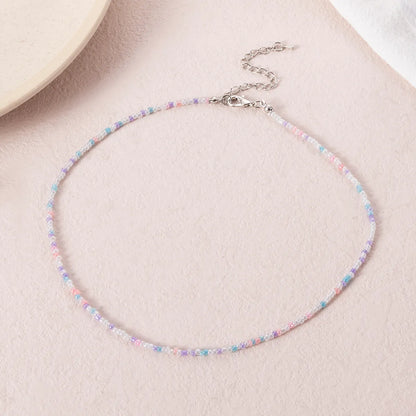 Fashion Simple Bohemian Style Transparent Bead Multi-Color Necklace