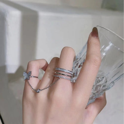 Fashion Simple Butterfly Tassel  Ring Diamond-Embedded Nail Fingertip Ring