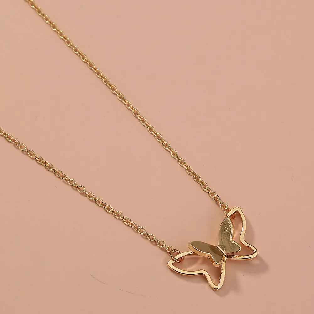 Fashion Simple Butterfly Three-Dimensional Pendant Alloy Necklace