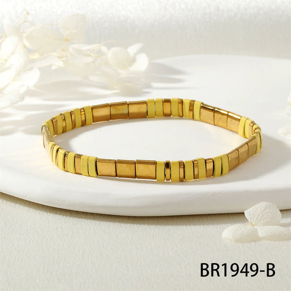 Fashion Simple Candy Color Teilar Beads Tila Bracelet Handmade Chain With Geometric Pattern Mixed Material