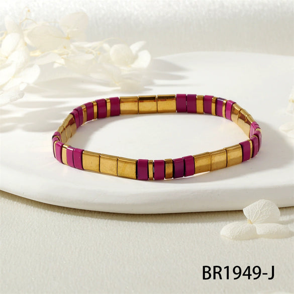 Fashion Simple Candy Color Teilar Beads Tila Bracelet Handmade Chain With Geometric Pattern Mixed Material