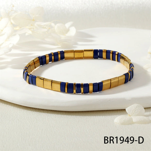 Fashion Simple Candy Color Teilar Beads Tila Bracelet Handmade Chain With Geometric Pattern Mixed Material