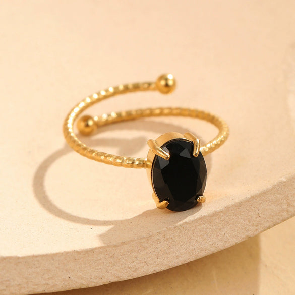 Fashion Simple Claw Set Oval Zircon Stainless Steel Light Luxury Ring With Electroplating For Women