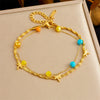 Fashion Simple Color Beaded Dragonfly Stainless Steel Twisted Chain Stacked Women's Bracelet With Electroplating