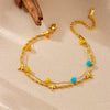 Fashion Simple Color Beaded Dragonfly Stainless Steel Twisted Chain Stacked Women's Bracelet With Electroplating