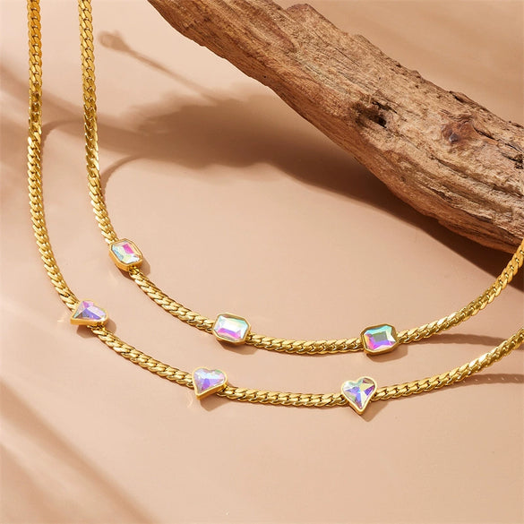 Fashion Simple Color Geometric Cut Square Love Stainless Steel Twist Chain Necklace And Bracelet For Women With Electroplating Treatment