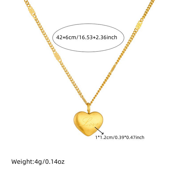 Fashion Simple Commuter Allmatch Goldplated Stainless Steel Heart Shape Engraving Pendant Necklace For Women