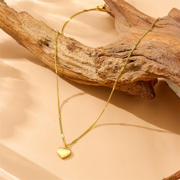 Fashion Simple Commuter Allmatch Goldplated Stainless Steel Heart Shape Engraving Pendant Necklace For Women