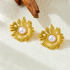 Fashion Simple Commuter Earrings Stainless Steel Gold Plated Irregular Sunflower Pearl For Women