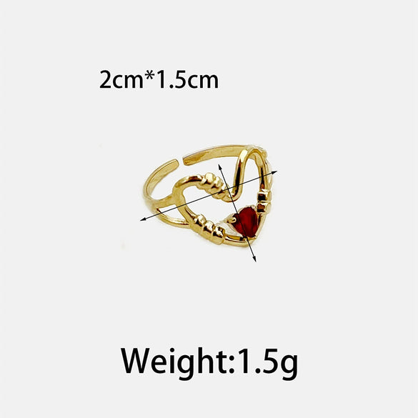 Fashion Simple Commuter Red Opening Geometric Stainless Steel Ring With Electroplating For Women