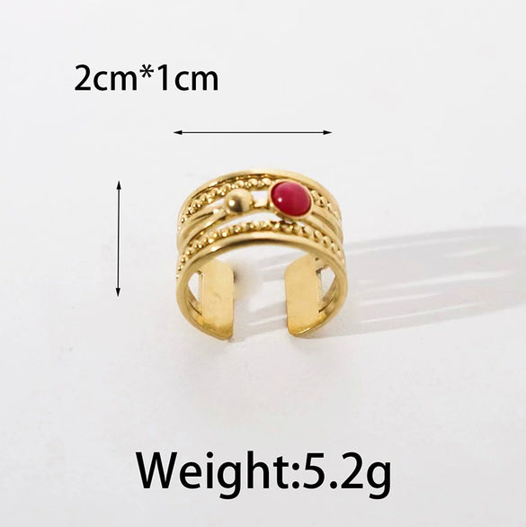 Fashion Simple Commuter Red Opening Geometric Stainless Steel Ring With Electroplating For Women