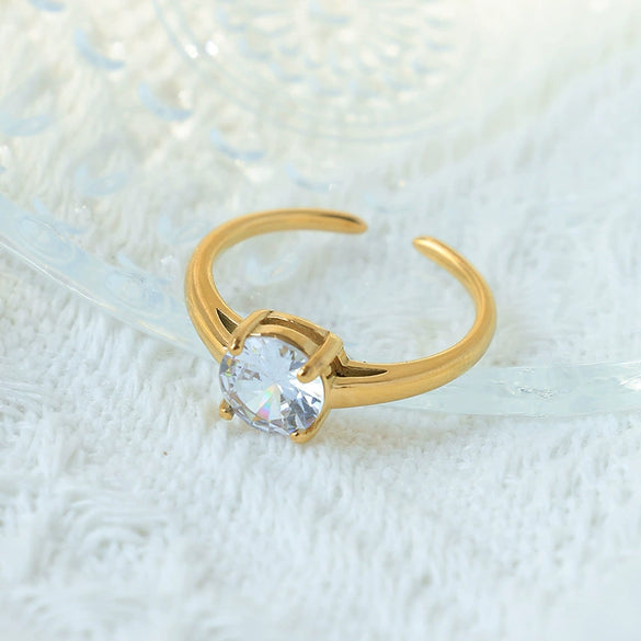 Fashion Simple Commuter Red Opening Geometric Stainless Steel Ring With Electroplating For Women