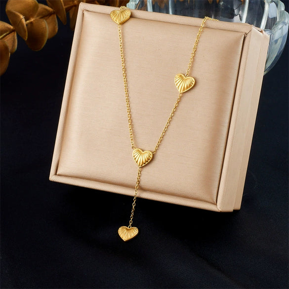 Fashion Simple Commuter Stainless Steel Heart Shape Tassel Chain Pendant Jewelry Necklace With Electroplating For Women