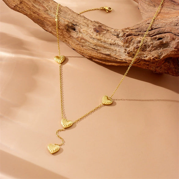 Fashion Simple Commuter Stainless Steel Heart Shape Tassel Chain Pendant Jewelry Necklace With Electroplating For Women