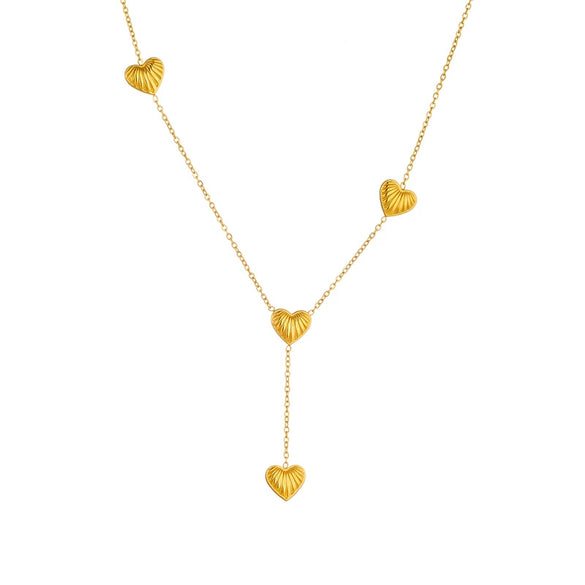 Fashion Simple Commuter Stainless Steel Heart Shape Tassel Chain Pendant Jewelry Necklace With Electroplating For Women