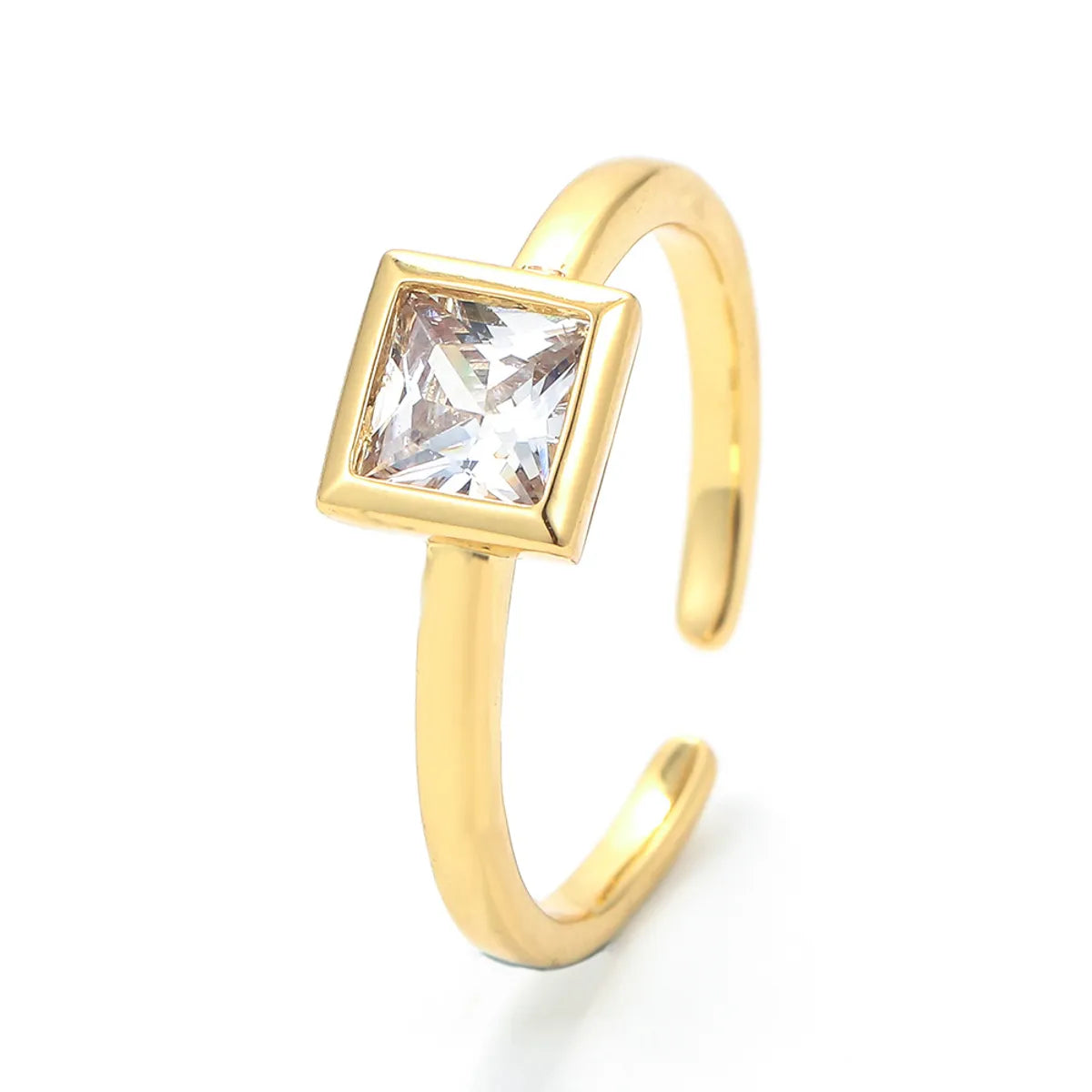 Fashion Simple Copper Micro-set Zirconium Square Diamond Copper Ring