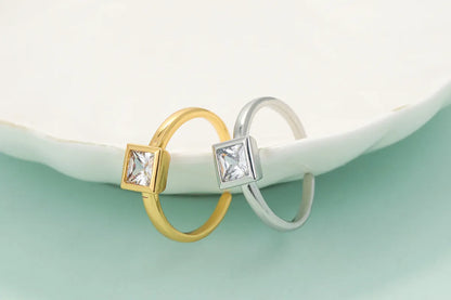 Fashion Simple Copper Micro-set Zirconium Square Diamond Copper Ring