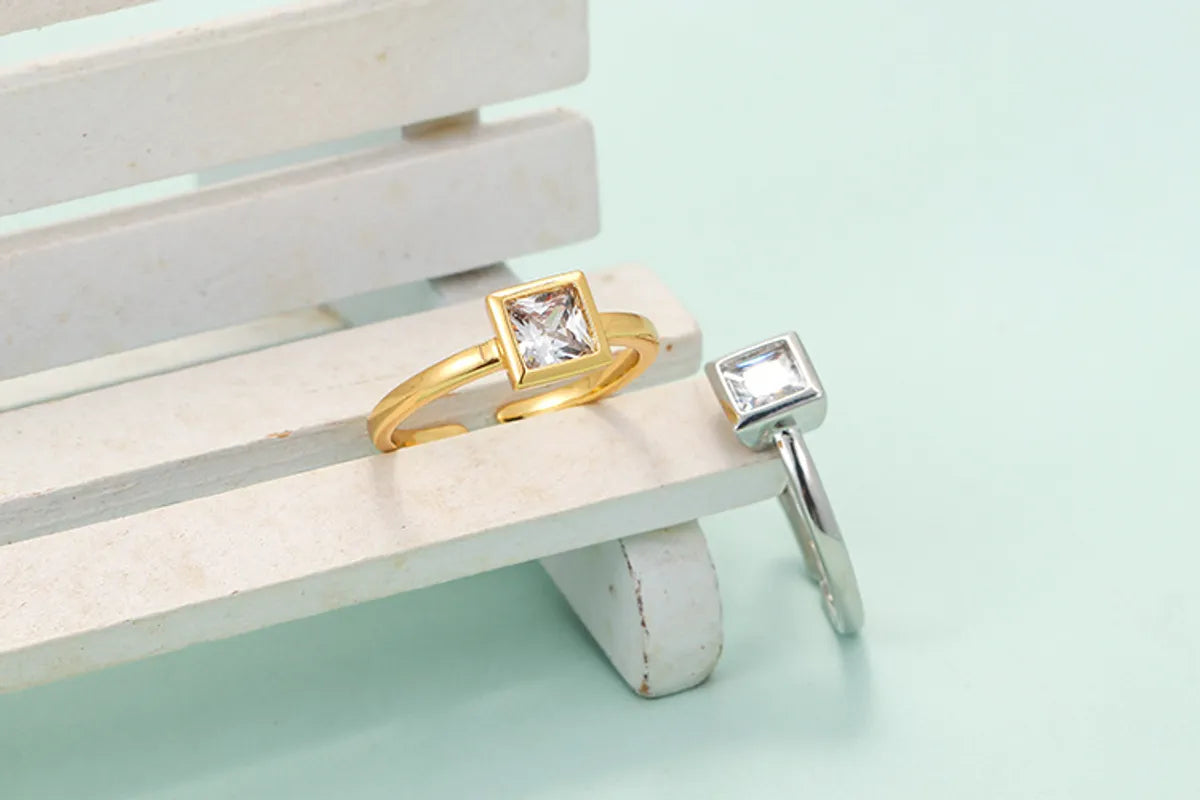 Fashion Simple Copper Micro-set Zirconium Square Diamond Copper Ring