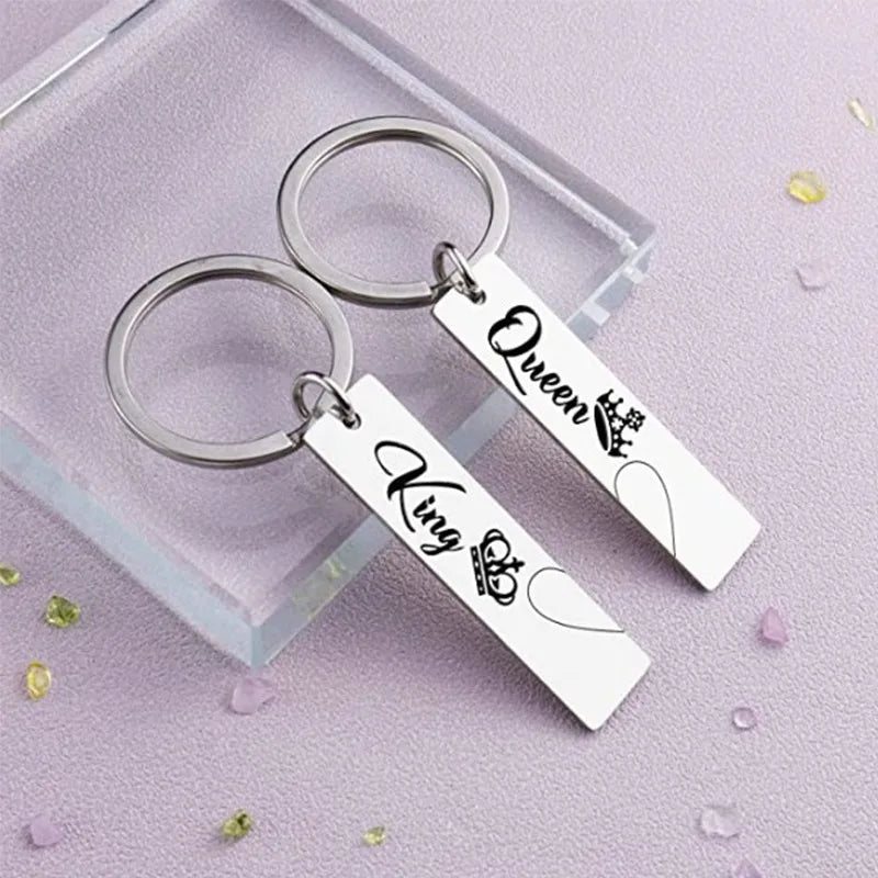 Fashion Simple Couple Valentine'S Day Gift  Lettering Pendant Stainless Steel Keychain