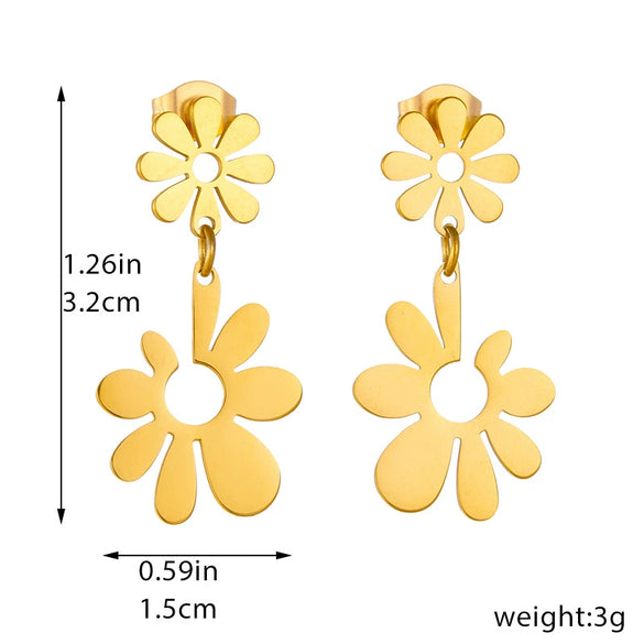 Fashion Simple Creative Gold Plated Stainless Steel Floret Opening Pendant Titanium Steel Earrings Sweet Style Geometric Pattern Electroplated