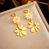 Fashion Simple Creative Gold Plated Stainless Steel Floret Opening Pendant Titanium Steel Earrings Sweet Style Geometric Pattern Electroplated