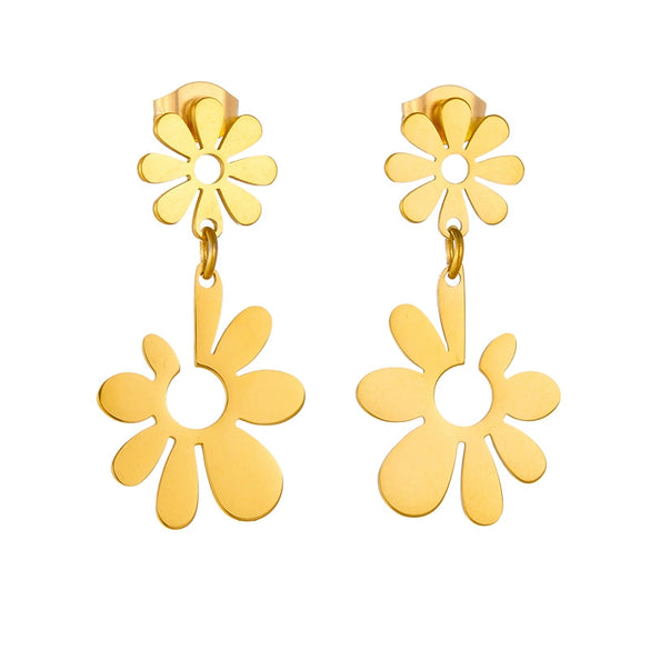 Fashion Simple Creative Gold Plated Stainless Steel Floret Opening Pendant Titanium Steel Earrings Sweet Style Geometric Pattern Electroplated