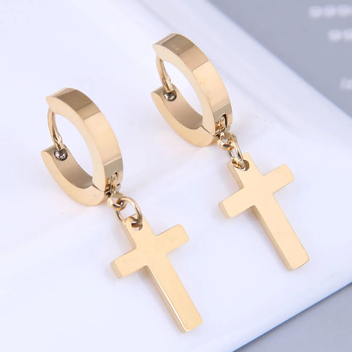 Fashion Simple Cross Titanium Steel Personalized Hoop Earrings Wholesale