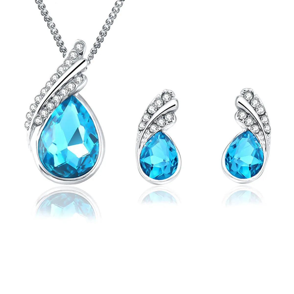 Fashion Simple Crystal Alloy Necklace Stud Earrings Set