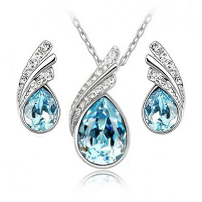 Fashion Simple Crystal Alloy Necklace Stud Earrings Set