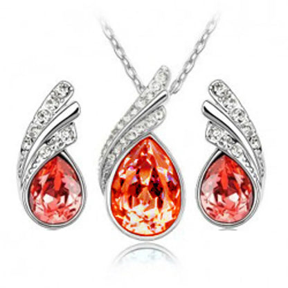 Fashion Simple Crystal Alloy Necklace Stud Earrings Set