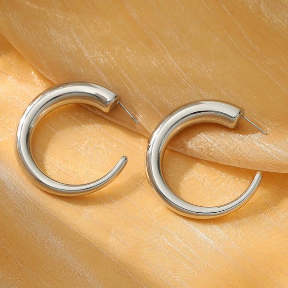 Fashion Simple Cshaped Stainless Steel 18K Gold Electroplated Women's Earrings