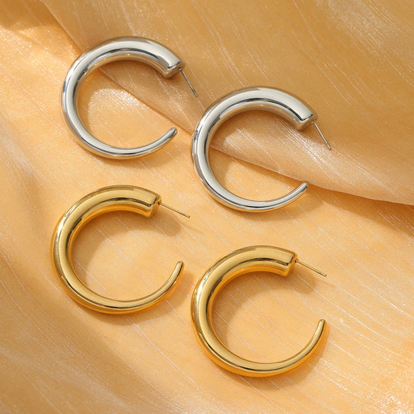 Fashion Simple Cshaped Stainless Steel 18K Gold Electroplated Women's Earrings