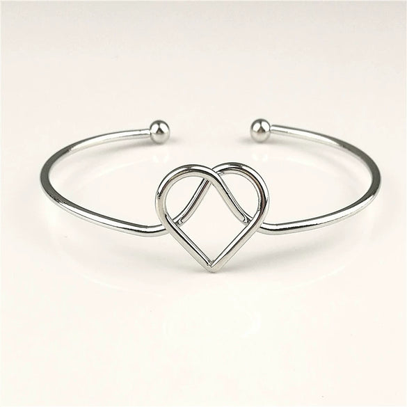 Fashion Simple Cut Out Open Metal Bangle Bracelet With Heart And Floral Detail Electroplated Women's Bracelet Accessory