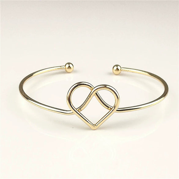 Fashion Simple Cut Out Open Metal Bangle Bracelet With Heart And Floral Detail Electroplated Women's Bracelet Accessory