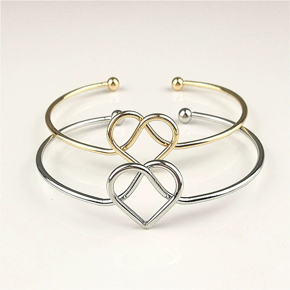 Fashion Simple Cut Out Open Metal Bangle Bracelet With Heart And Floral Detail Electroplated Women's Bracelet Accessory