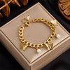 Fashion Simple Design Diamond Love Pearl Butterfly Snake Pendant Goldplated Titanium Steel Women's Bracelet