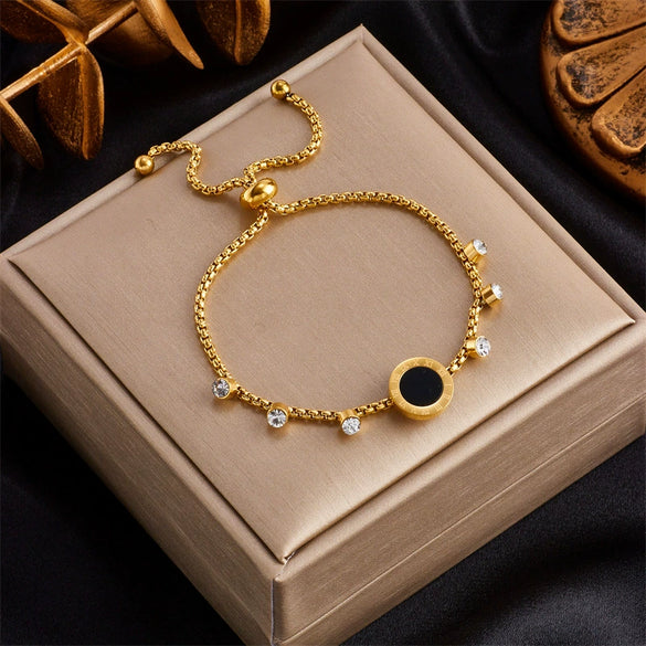 Fashion Simple Design Diamond Love Pearl Butterfly Snake Pendant Goldplated Titanium Steel Women's Bracelet