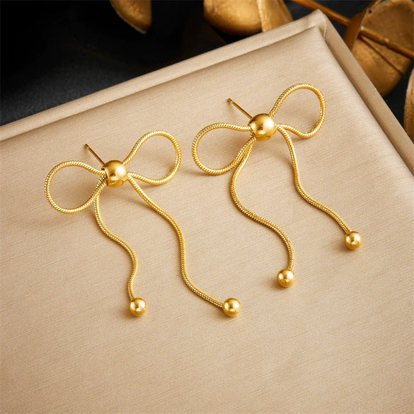 Fashion Simple Design Goldplated Stainless Steel Bow Snake Bone Chain Bracelet For Women