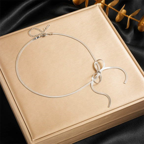 Fashion Simple Design Goldplated Stainless Steel Bow Snake Bone Chain Bracelet For Women