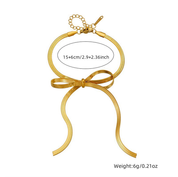 Fashion Simple Design Goldplated Stainless Steel Bow Snake Bone Chain Bracelet For Women