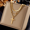 Fashion Simple Design Retro Stainless Steel Multilayer Chain Cross Love Pearl Pendant Women Necklace With Electroplating