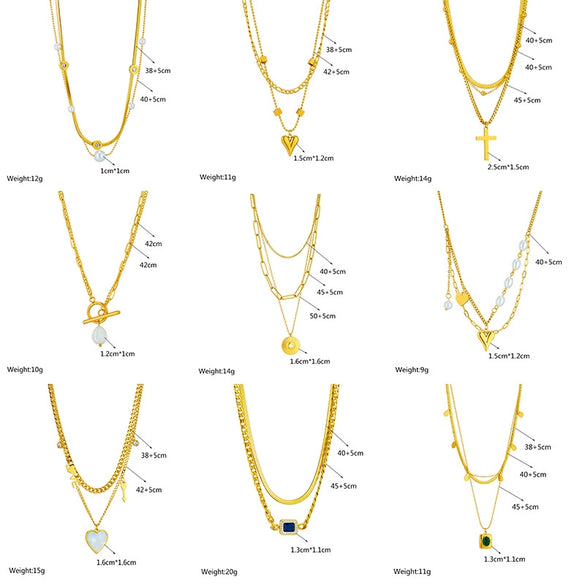 Fashion Simple Design Retro Stainless Steel Multilayer Chain Cross Love Pearl Pendant Women Necklace With Electroplating