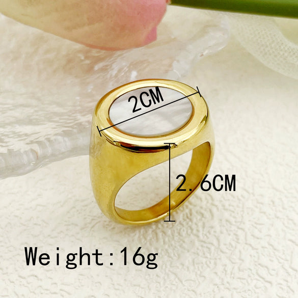 Fashion Simple Design White Fritillaria Stainless Steel Goldplated Women's Ring Jewelry