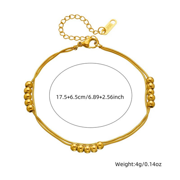 Fashion Simple Double Layer Stacked Ball Beaded Stainless Steel Jewelry Bracelet Necklace For Women With Snake Bone Chain And Electroplating