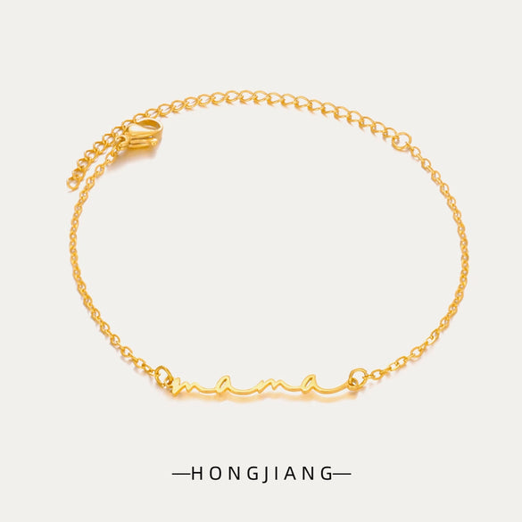 Fashion Simple Elegant Stacking Style Stainless Steel Bracelet With Letters Numbers Text Pendant And Electroplating Treatment