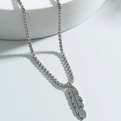 Fashion Simple Feather Necklace Personalized Stainless Steel Leaf Pendant Cross-Border Jewelry